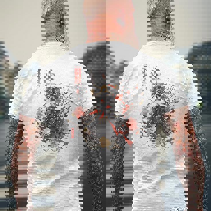 日本アート うさぎ 忍者 浮世絵 アニメスタイル サムライラビット メンズTシャツ バックプリント 高齢者への贈り物