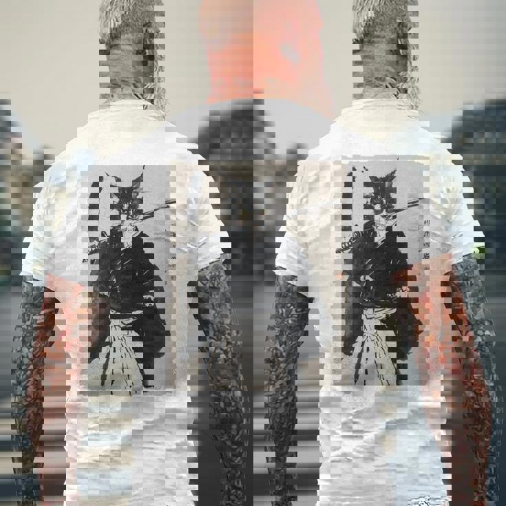 日本美術 猫 忍者 浮世絵 アニメ風 侍猫 長袖tシャツ メンズTシャツ バックプリント 高齢者への贈り物