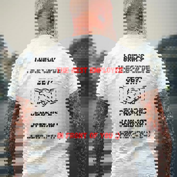 最高の雇用主をあなたの目の前で探しているデザイン メンズTシャツ バックプリント 高齢者への贈り物