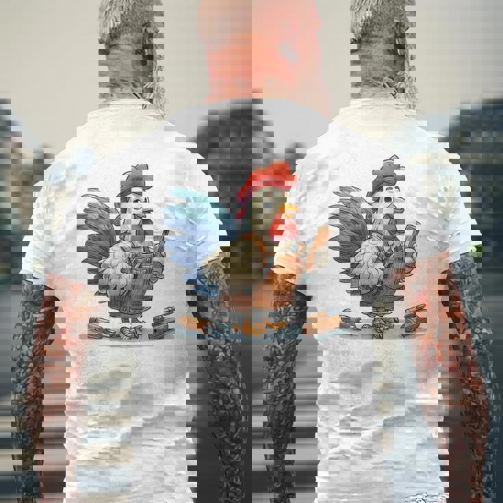 木彫りの鶏、かわいいデザイン メンズTシャツ バックプリント 高齢者への贈り物