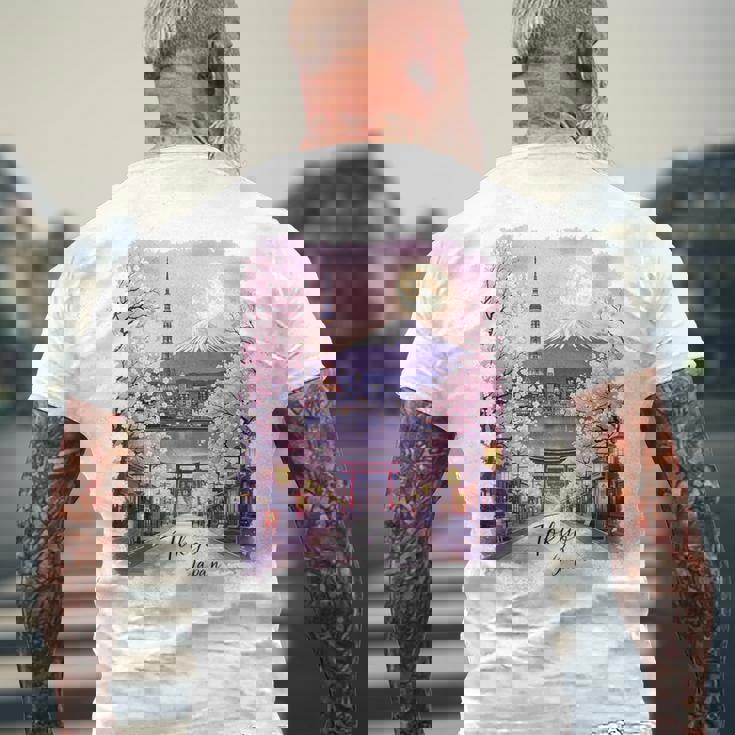 東京 日本 桜 夜景 お土産 メンズTシャツ バックプリント 高齢者への贈り物