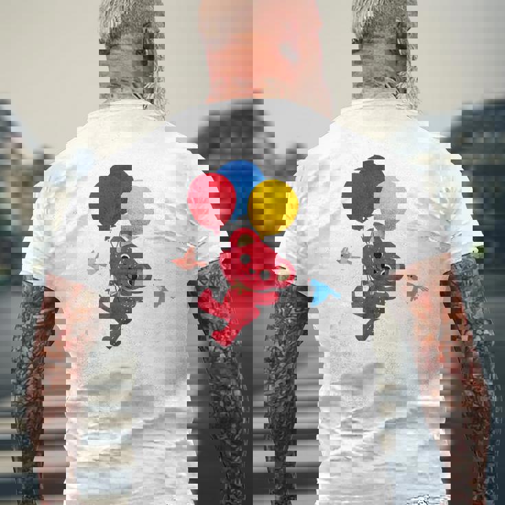 森のぬいぐるみラズ ぷかぷか風船 メンズTシャツ バックプリント 高齢者への贈り物