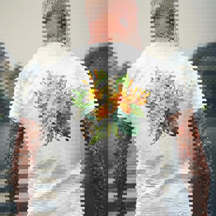 水彩 プルメリア ブーケ シャツ ハワイアン トロピカル フローラル メンズTシャツ バックプリント 高齢者への贈り物