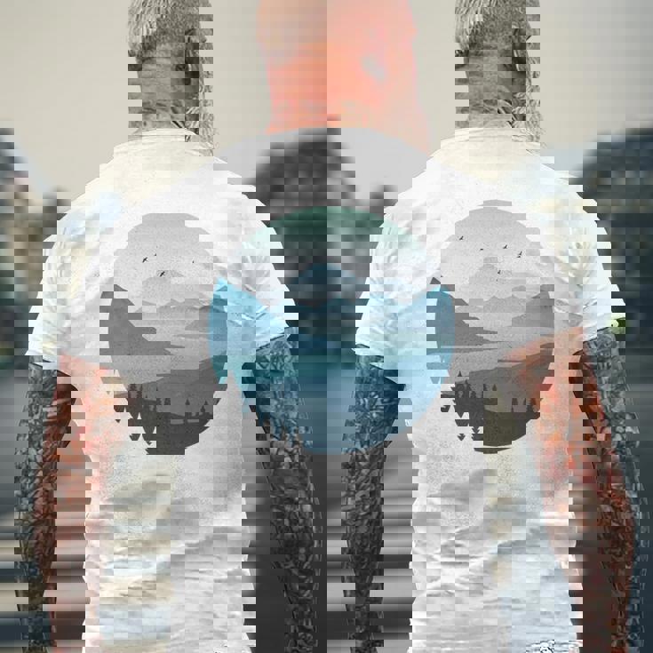 湖 森 風景 山 シルエット 長袖tシャツ メンズTシャツ バックプリント 高齢者への贈り物