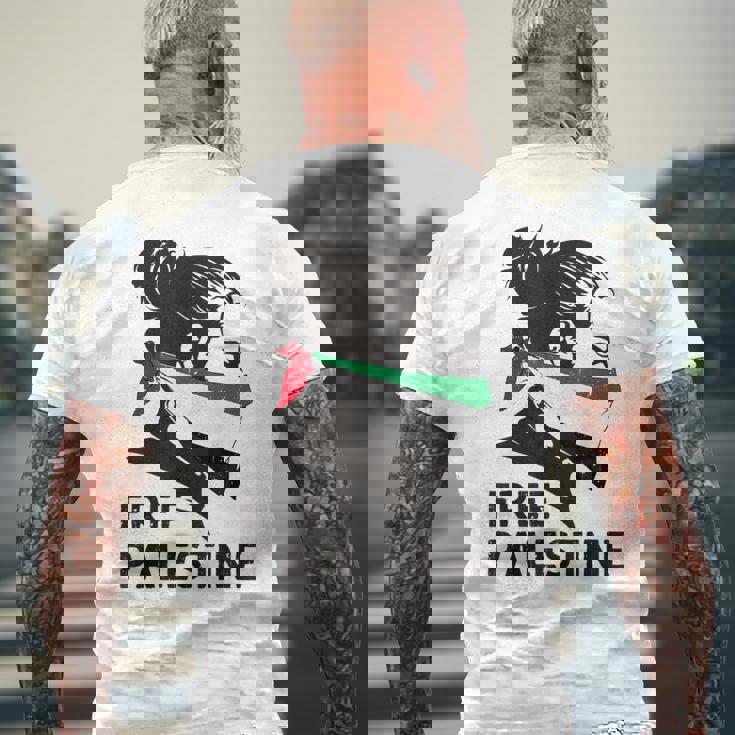 無料パレスチナ国旗 ガザの終わり占領 パレスチナ語 メンズTシャツ バックプリント 高齢者への贈り物