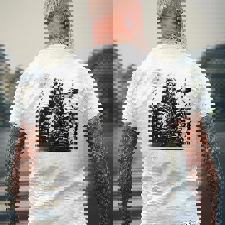 犬がドラムを叩く 長袖tシャツ メンズTシャツ バックプリント 高齢者への贈り物