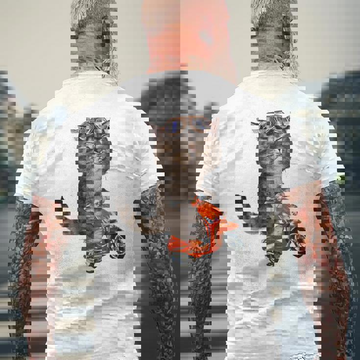 猫 ねこ バイク メンズTシャツ バックプリント 高齢者への贈り物