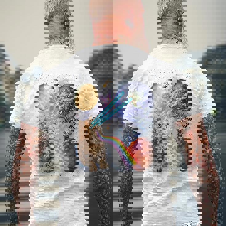 猫 ねこ 宇宙 惑星 メンズTシャツ バックプリント 高齢者への贈り物