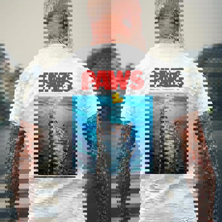 猫 ねこ 海 Paws アヒル メンズTシャツ バックプリント 高齢者への贈り物