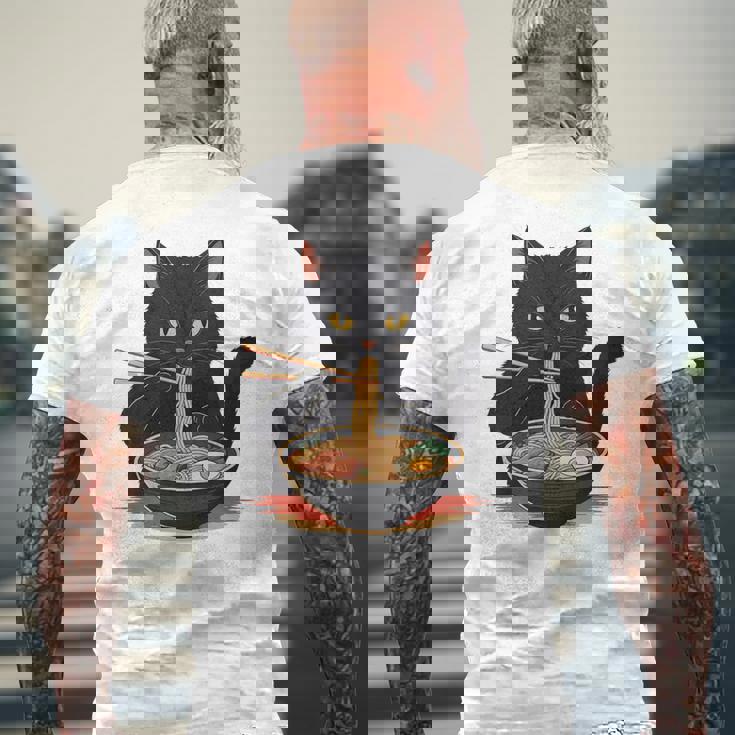 猫 ラーメン グラフィック 日本語 カワイイ アニメ 面白い ラーメン 猫 長袖tシャツ メンズTシャツ バックプリント 高齢者への贈り物