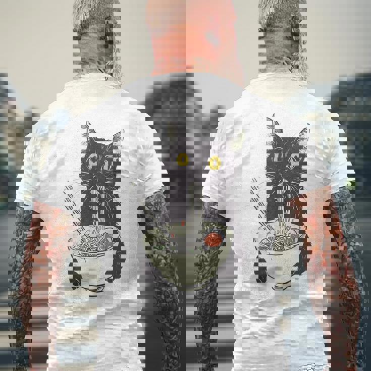 猫 ラーメン 麺 和 ラーメン かわいい 猫 メンズTシャツ バックプリント 高齢者への贈り物