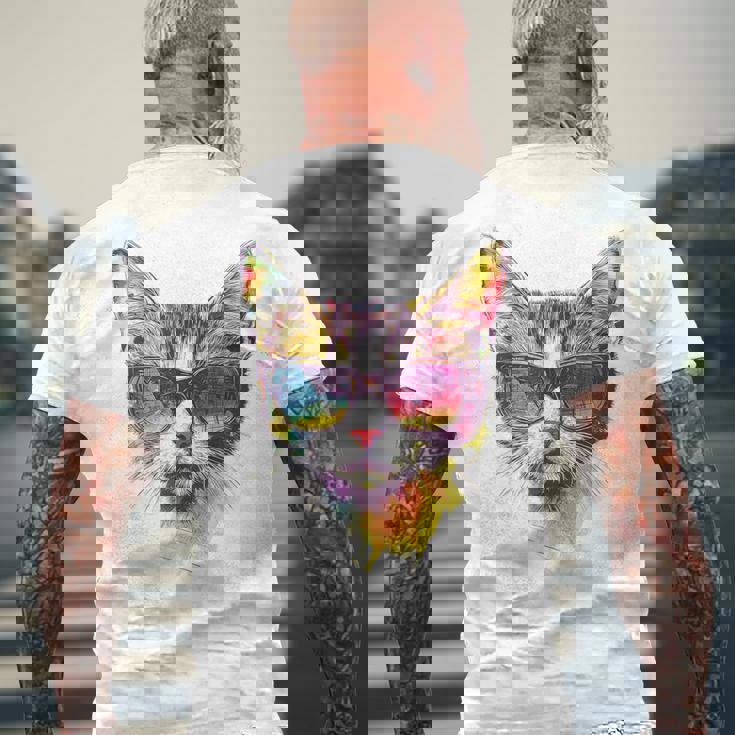 猫 動物 抽象 モチーフ サングラス イラスト アート ネコ メンズTシャツ バックプリント 高齢者への贈り物