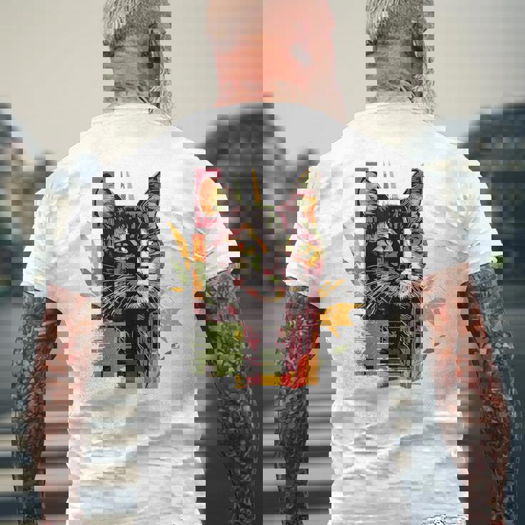 猫 抽象的 かわいい アート ポートレート 動物 恋人 グラフィック 猫 メンズTシャツ バックプリント 高齢者への贈り物