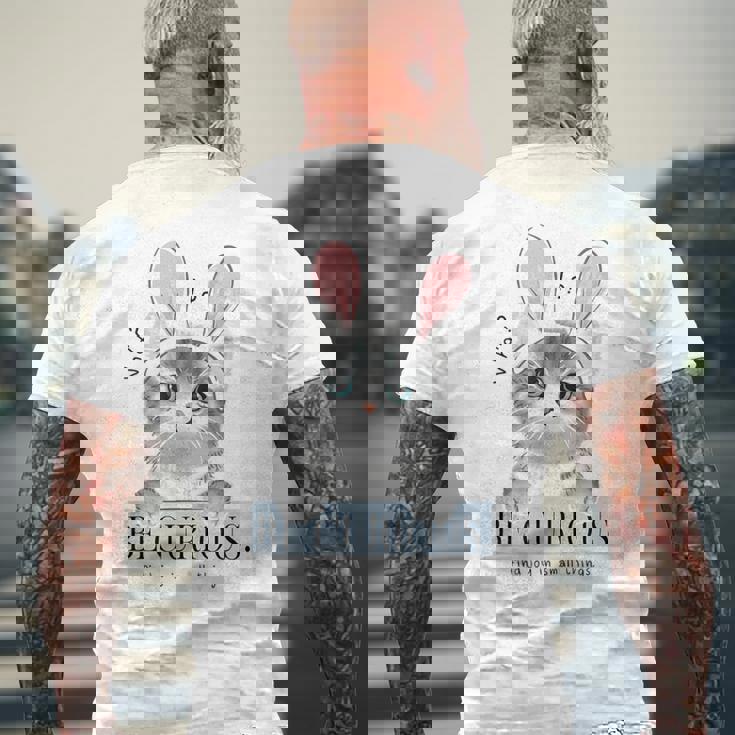 猫 面白い ネコ 可愛い うさぎ 猫好きにお勧め うさ耳ねこ メンズTシャツ バックプリント 高齢者への贈り物