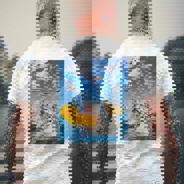 猫に乗って火を吐くサメレインボーレーザータコス 長袖tシャツ メンズTシャツ バックプリント 高齢者への贈り物