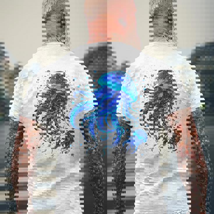 生物発光と水中世界クラゲ メンズTシャツ バックプリント 高齢者への贈り物