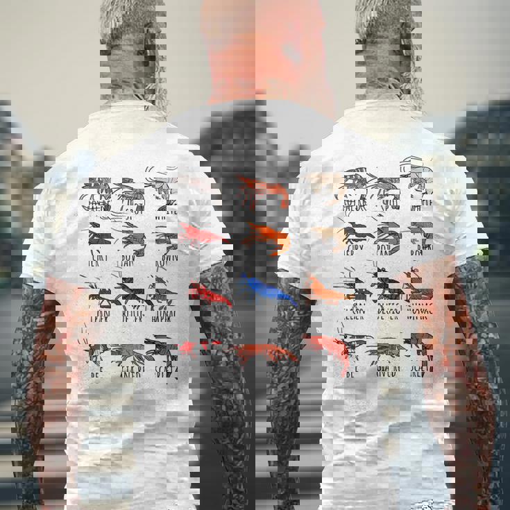 異なるタイプのエビの品種コレクション、かわいいエビ愛好家。 メンズTシャツ バックプリント 高齢者への贈り物