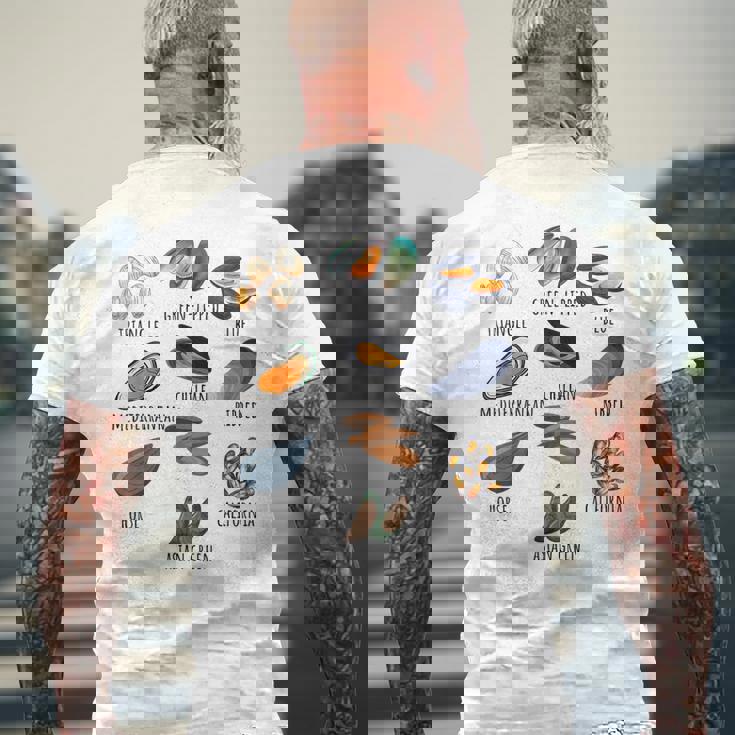 異なる種類のムール貝の品種コレクション、かわいいムール貝が大好き メンズTシャツ バックプリント 高齢者への贈り物