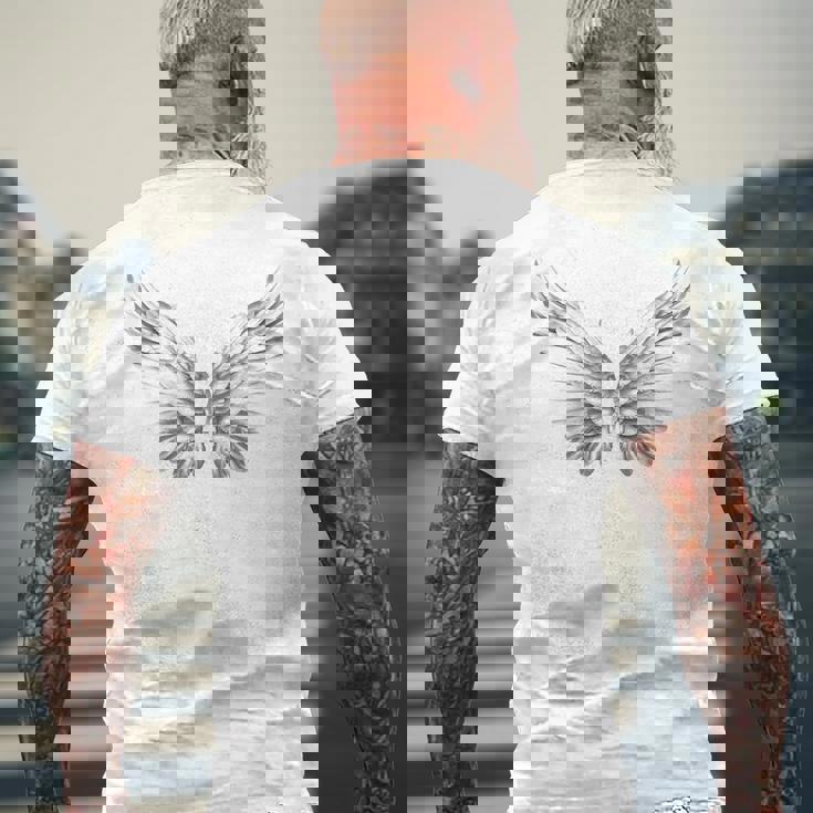 白い天使の羽自由守護天使 メンズTシャツ バックプリント 高齢者への贈り物