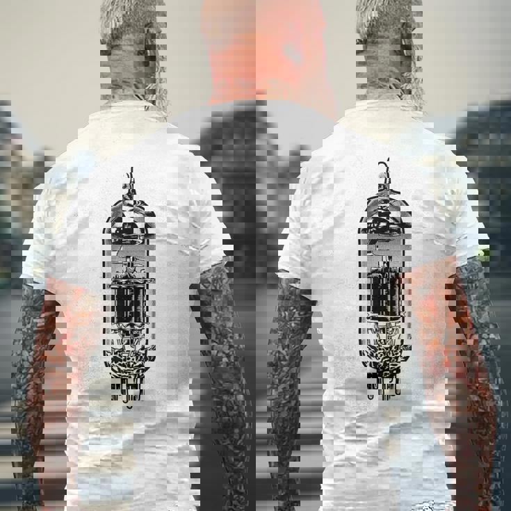 真空管デザイン・ヴィンテージ・アナログ・バルブ・アンプ、ギター メンズTシャツ バックプリント 高齢者への贈り物