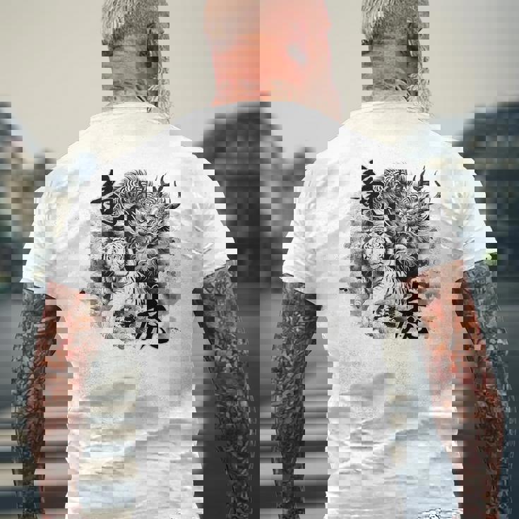 竜虎 墨絵 バックプリント メンズTシャツ バックプリント 高齢者への贈り物