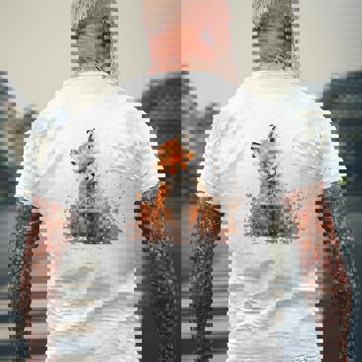 笑顔 水彩 キツネ 森林 動物 メンズTシャツ バックプリント 高齢者への贈り物