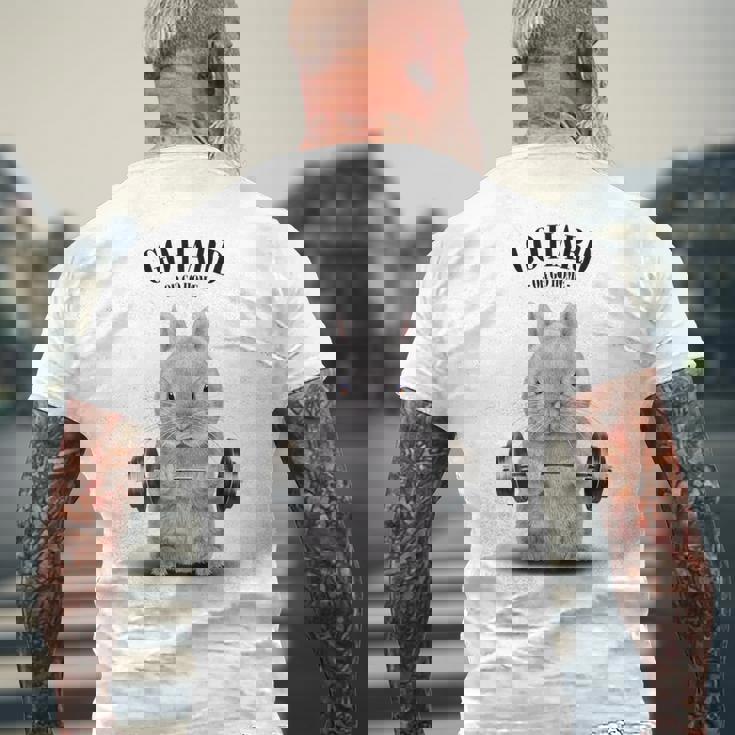 筋トレ ジム やる気がないなら家に帰れ ネザーランドドワーフ ウサギ ホワイト メンズTシャツ バックプリント 高齢者への贈り物