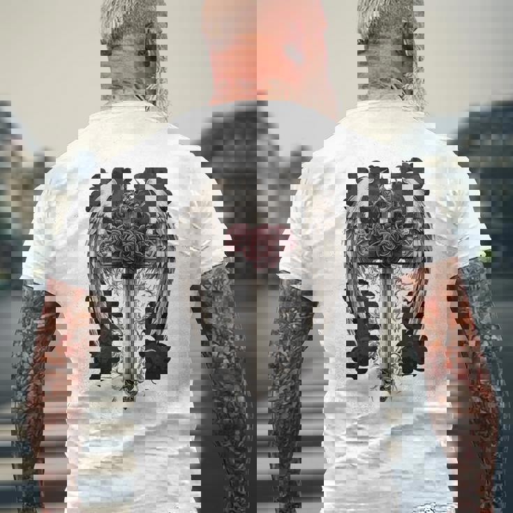 翼とバラのゴシック・クロス 長袖tシャツ メンズTシャツ バックプリント 高齢者への贈り物