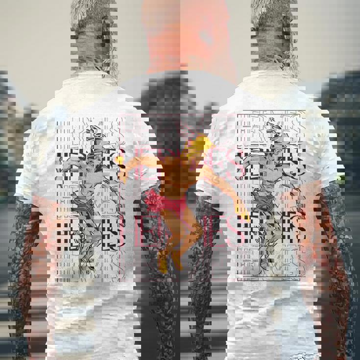 翼を持つ空飛ぶメッセンジャー エルメス メンズTシャツ バックプリント 高齢者への贈り物