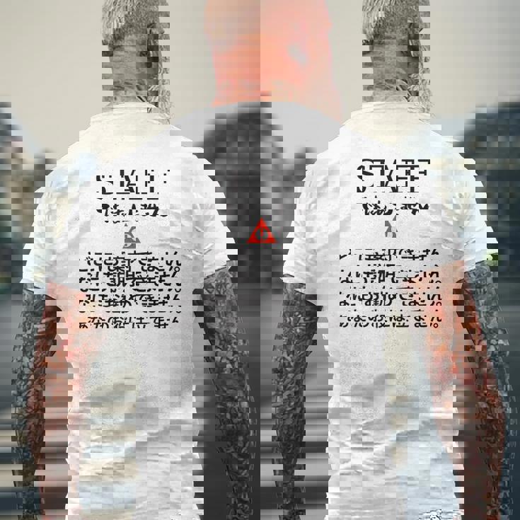 職場で使えるstaffではありませんユーモアグラフィック メンズTシャツ バックプリント 高齢者への贈り物