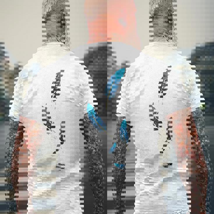 落ちる青い鳥の羽 メンズTシャツ バックプリント 高齢者への贈り物