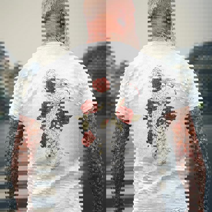 蛇爬虫類 蛇 バラ 花 爬虫類 ギフト メンズTシャツ バックプリント 高齢者への贈り物