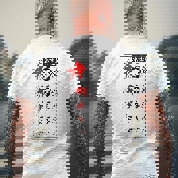 視力検査 おもしろ デザイン 金魚 メンズTシャツ バックプリント 高齢者への贈り物