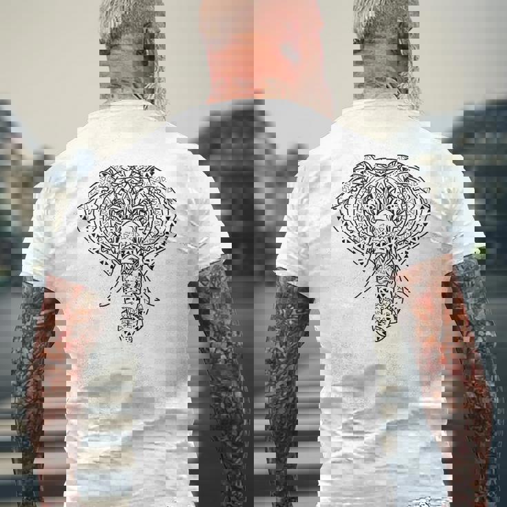 象のマンダラ、ヨガナマステエスニックシャーマン。 メンズTシャツ バックプリント 高齢者への贈り物