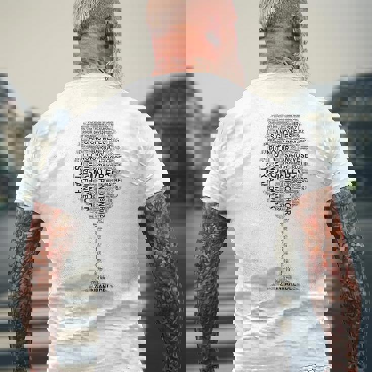 赤ワイングラス ワード アート オブ ワイン タイプ ブラック テキスト メンズTシャツ バックプリント 高齢者への贈り物