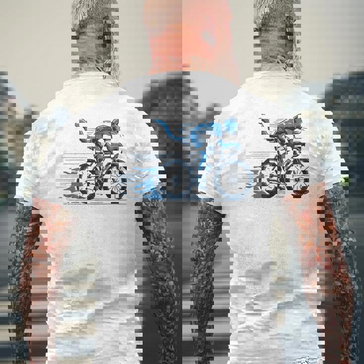 趣味のサイクリストのためのおしゃれな面白いロードバイク猫。 メンズTシャツ バックプリント 高齢者への贈り物