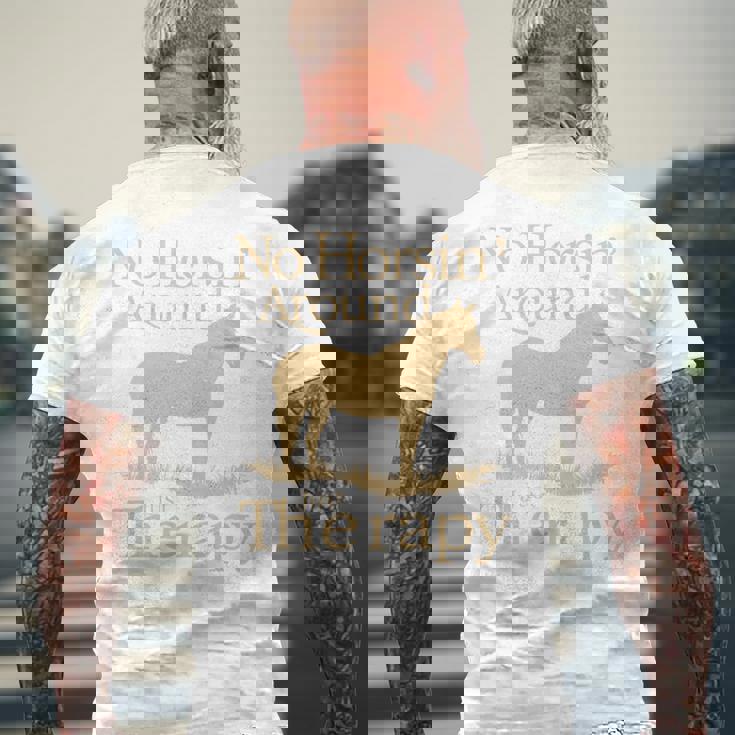 面白い 治療的 乗馬 馬 補助療法 ヒーリング 長袖tシャツ メンズTシャツ バックプリント 高齢者への贈り物