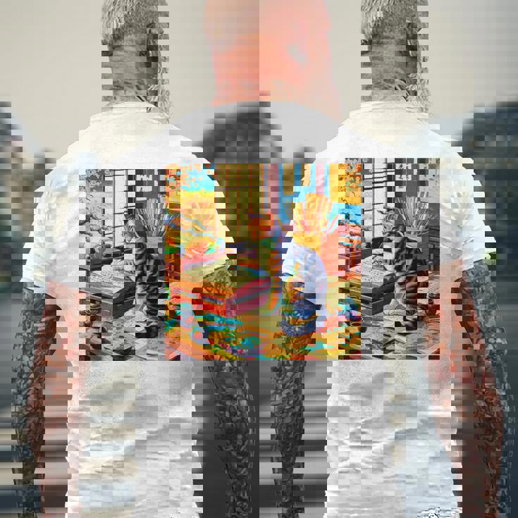 面白いtシャツ 猫 ネコ 読書 勉強 メンズ 猫好き グッズ おもしろ 面白い 服 ネタ 猫の下僕 浮世絵 長袖tシャツ メンズTシャツ バックプリント 高齢者への贈り物