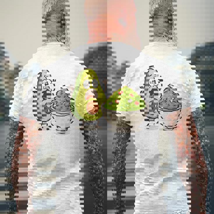 面白いアボカドワカモレ漫画パニック メンズTシャツ バックプリント 高齢者への贈り物