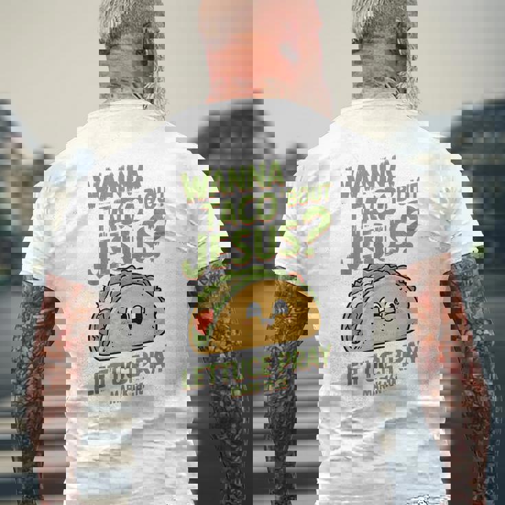 面白いクリスチャンタコス、Wanna Taco 'Bout Jesus メンズTシャツ バックプリント 高齢者への贈り物