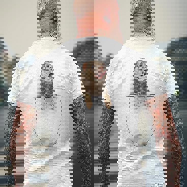 面白いペットフェレット ポケットの中のファニー フェレット メンズTシャツ バックプリント 高齢者への贈り物