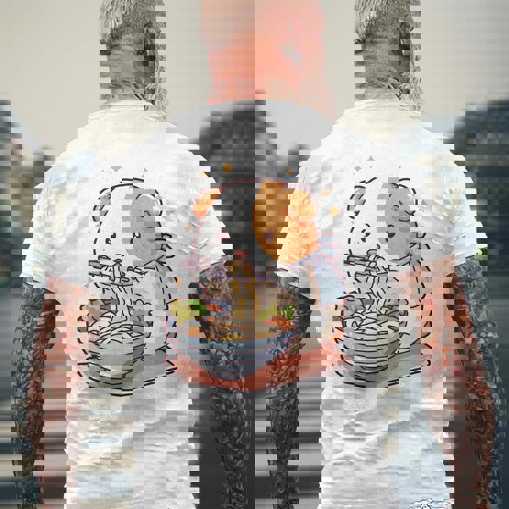 面白いモルモット 箸でラーメンを食べる アニメ 長袖tシャツ メンズTシャツ バックプリント 高齢者への贈り物