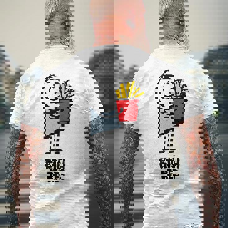 面白い漫画のキャラクターグラフィックが付いたクールでおいしいフライドポテト。 メンズTシャツ バックプリント 高齢者への贈り物