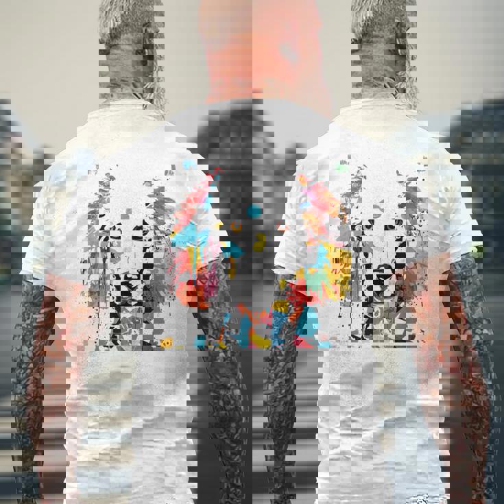 鮮やかな犬のアート スプラッシュカラー 抽象画 メンズTシャツ バックプリント 高齢者への贈り物