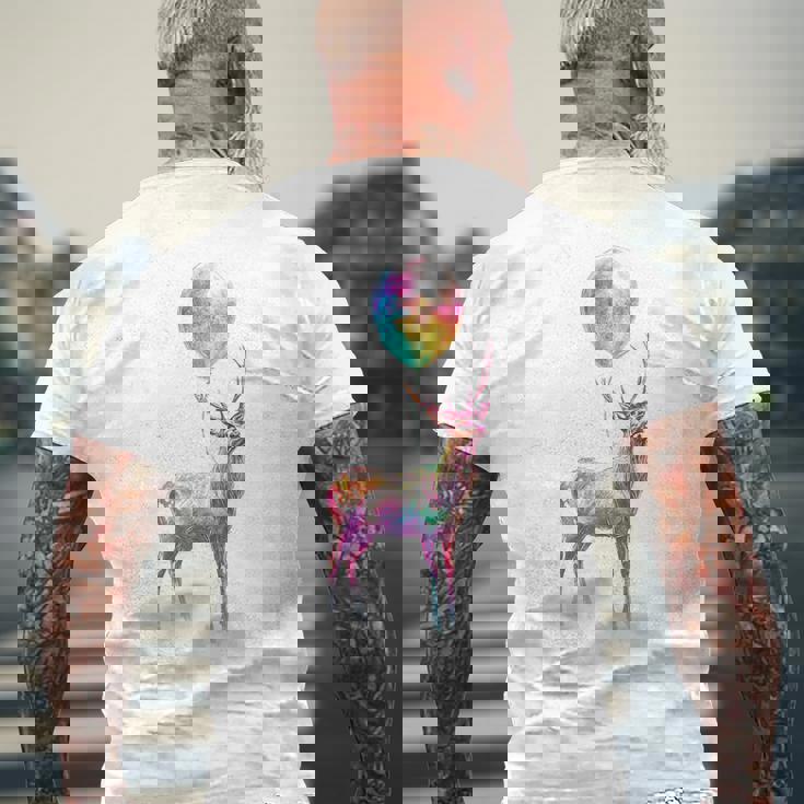 鹿 カラフル モチーフ 抽象 動物 プリント アート 鹿 メンズTシャツ バックプリント 高齢者への贈り物