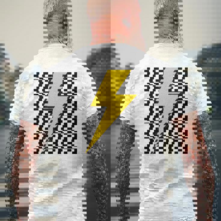 黄色の稲妻チェッカー審美的レーシング 長袖tシャツ メンズTシャツ バックプリント 高齢者への贈り物