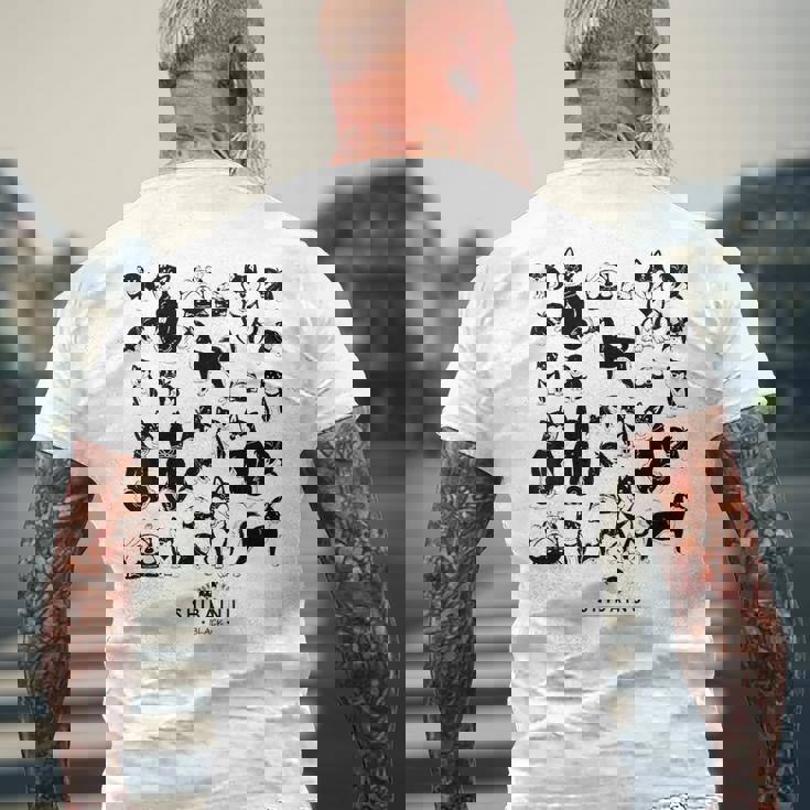 黒柴たくさん かわいい柴犬 柴犬イラスト メンズTシャツ バックプリント 高齢者への贈り物