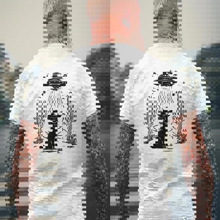 黒猫 カウボーイハット ウェスタン Ufo エイリアン 面白い かわいい メンズTシャツ バックプリント 高齢者への贈り物