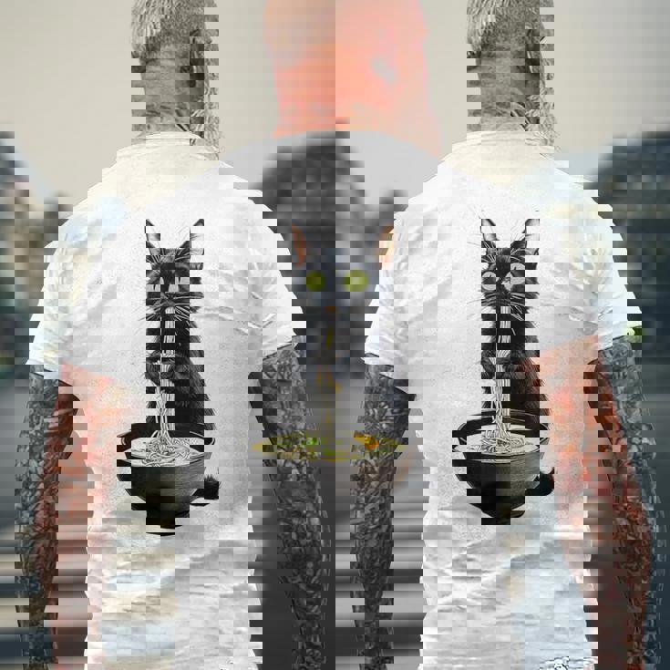 黒猫 ラーメン 麺 和食 メンズTシャツ バックプリント 高齢者への贈り物