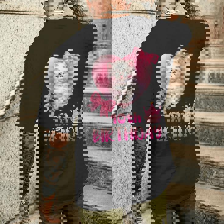 10歳の誕生日 ピンク かわいい 猫 メンズTシャツ バックプリント 彼への贈り物